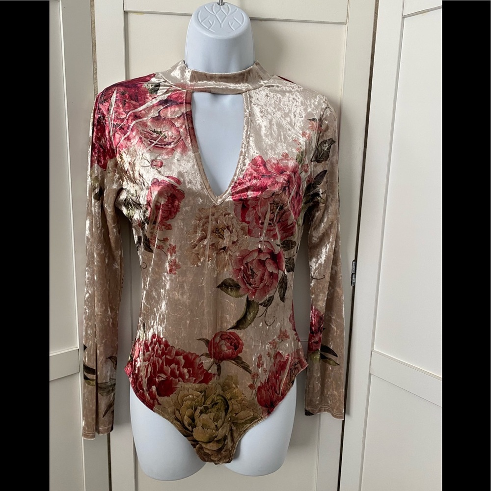 Charlotte Russe long sleeve velvet bodysuit.